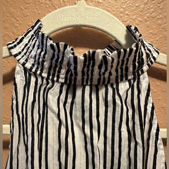 INC Women's Black/White Striped Keyhole Smocked-Waist Halter Top - Picture 5 of 9
